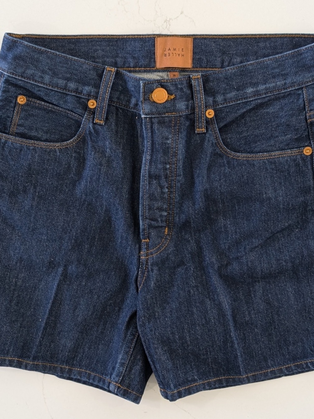 JAMIE HALLER The Tailor Short Indigo Denim Shorts Size 26 Made In USA $380 NWT